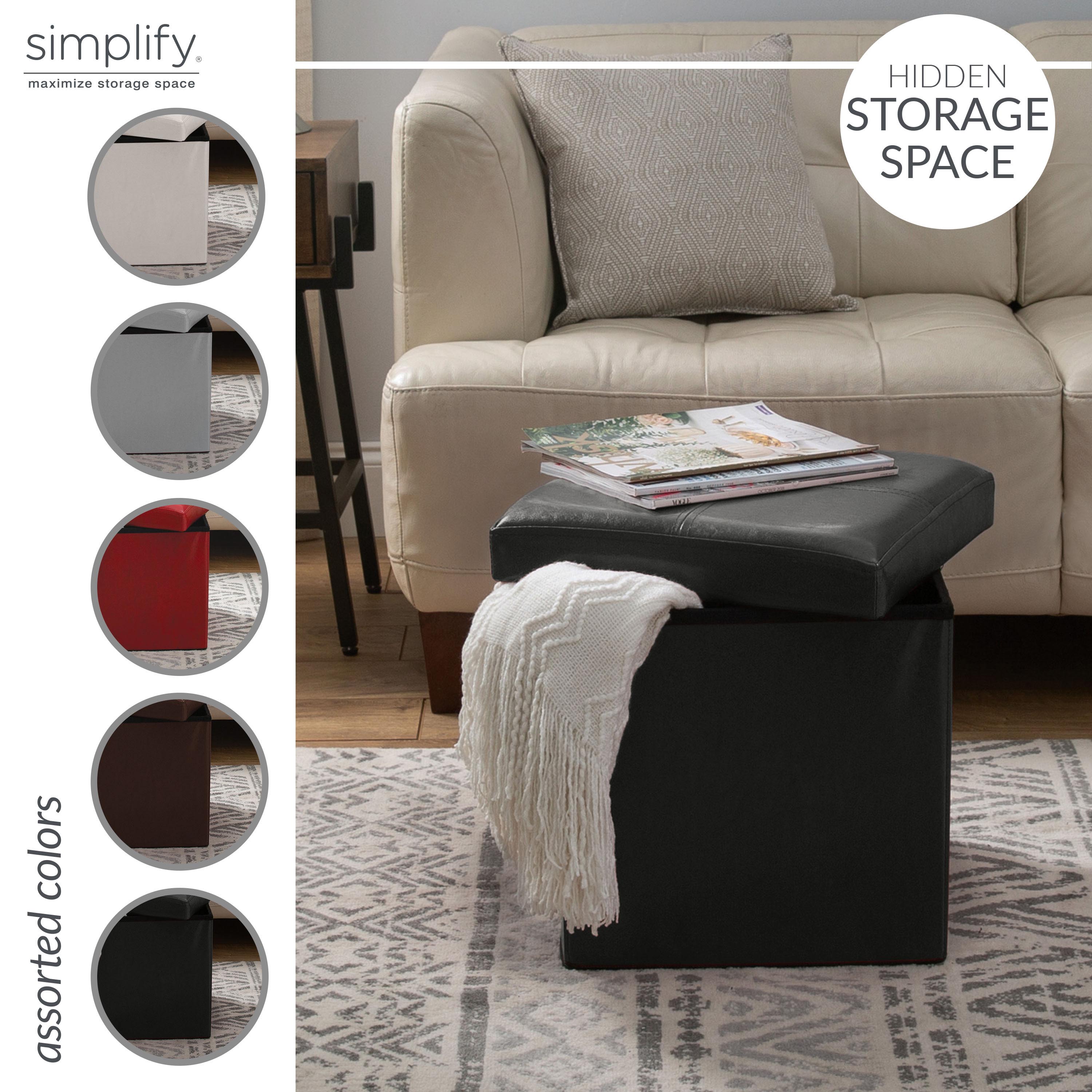 Simplify Faux Leather Folding Storage Ottoman Cube in Black