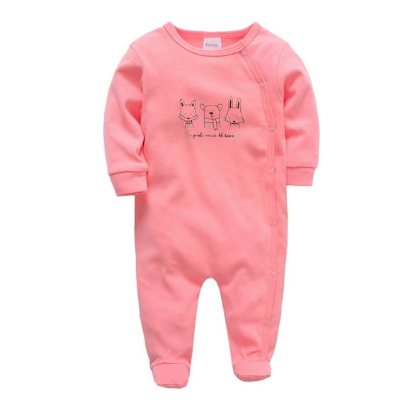 SERTG Toddler Kids Long Sleeve Printed Color Jumpsuit Round Neck Spring Fall Casual Cute Onesie for Infants Boys and Girls 0-12 Months(Pink,0-3 Months)