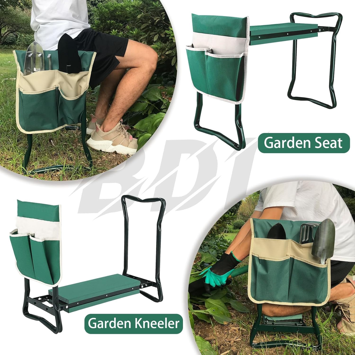 Garden Kneeler  with Upgraded Thicken Kneeling Pad and 1 Large Tool Pouch, Foldable Stool 330lb Capacity-Protects Your Knees