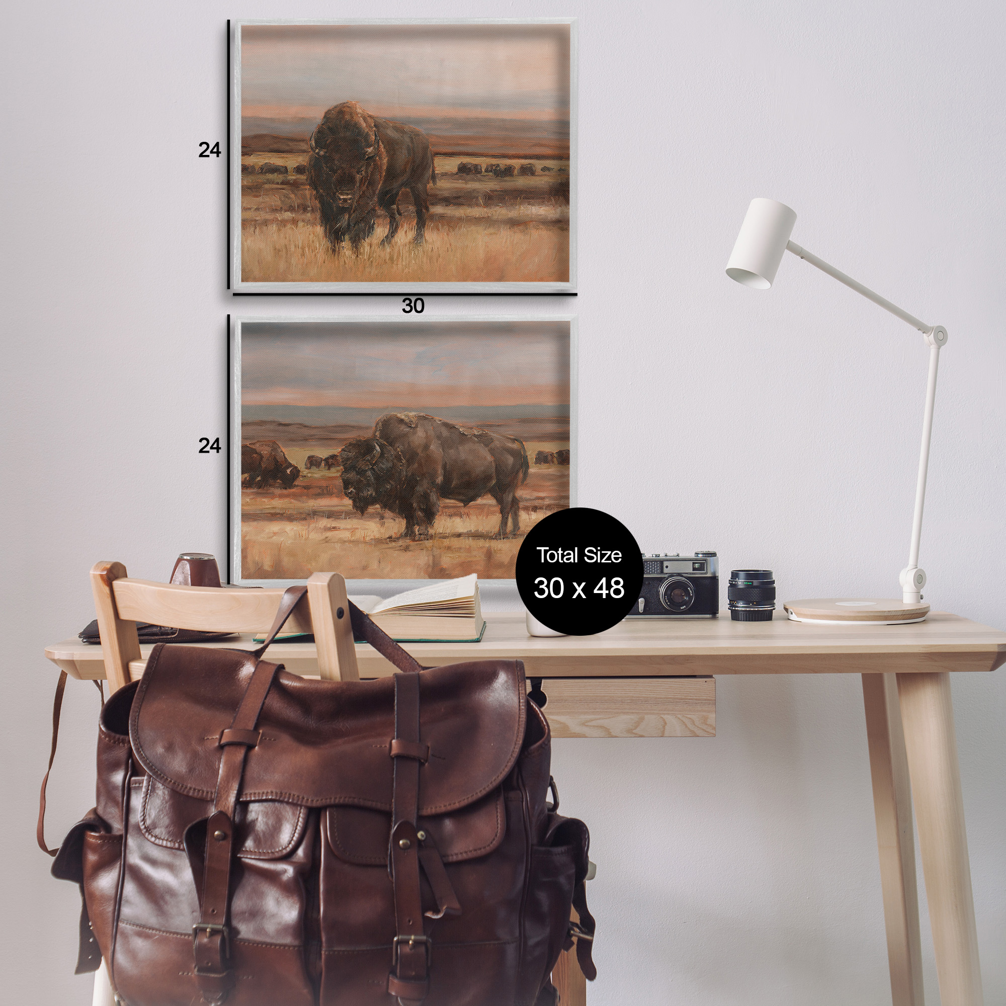 Stupell Industries Scattered Bison & Farmland Animals & Insects Painting Gray Framed Art Print Wall Art, 30 x 24, Set of 2