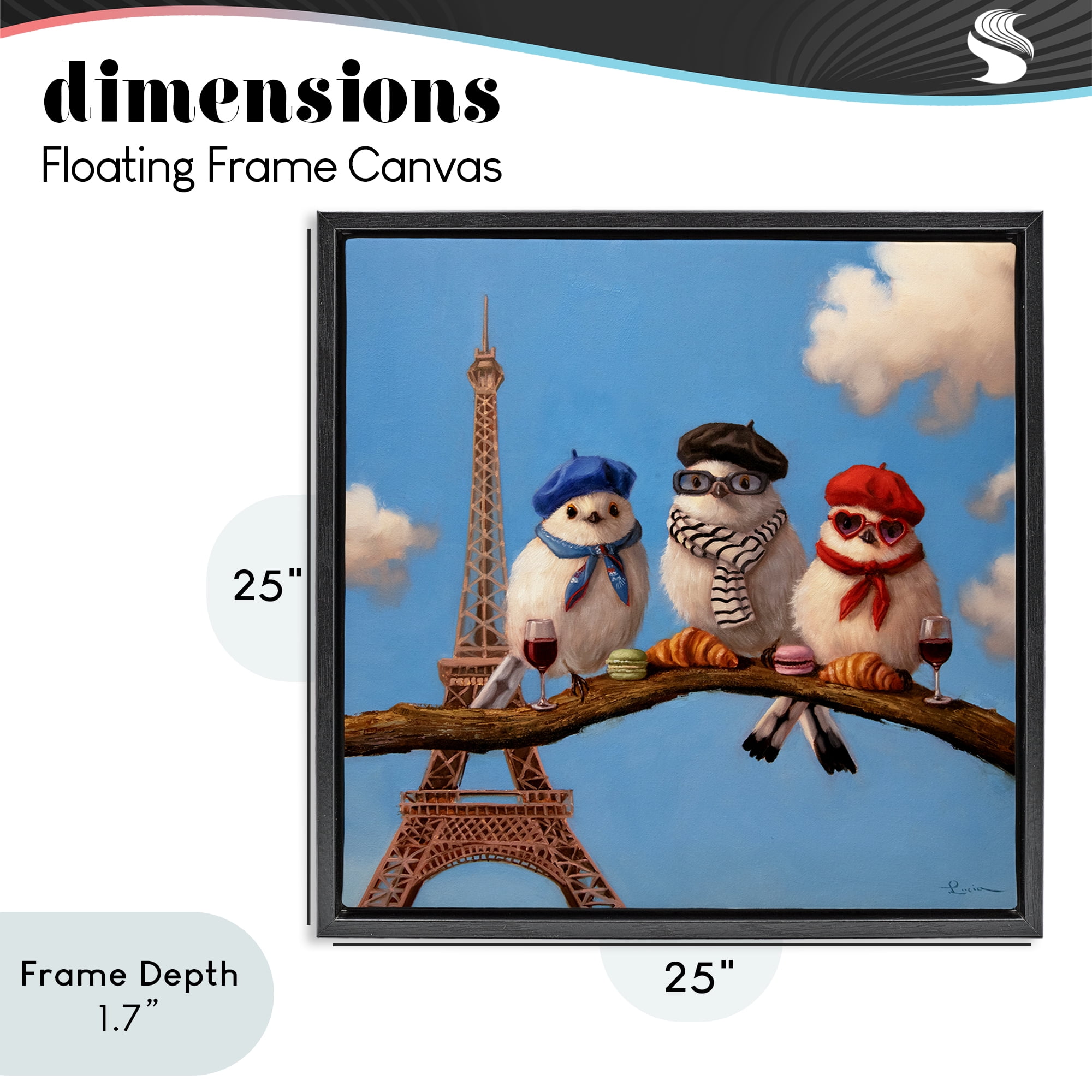 Stupell Industries Parisian Chic Birds in Paris Black Framed Floater Canvas Wall Art, design by Lucia Heffernan