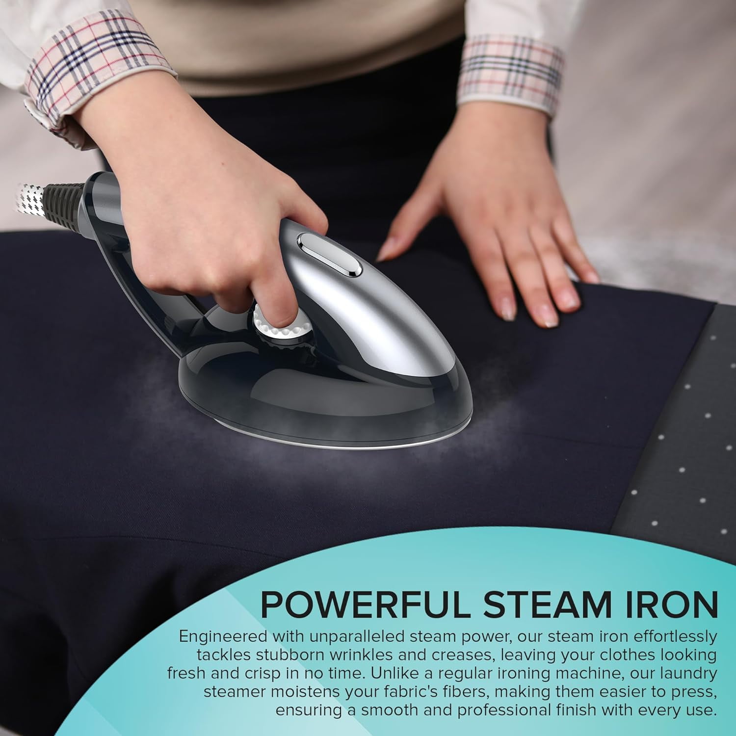 STEAM AND GO All-in-One Handheld Steam Iron for Clothes with Board and Hanger, Black