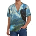 thumbnail image 7 of Lsque Majestic Eagle Over Castle print Men's Cuban Collar Short Sleeve Shirt Summer Beachwear Casual Button Down Fashionable Vacation Leisure Shirt-4X-Large, 7 of 7