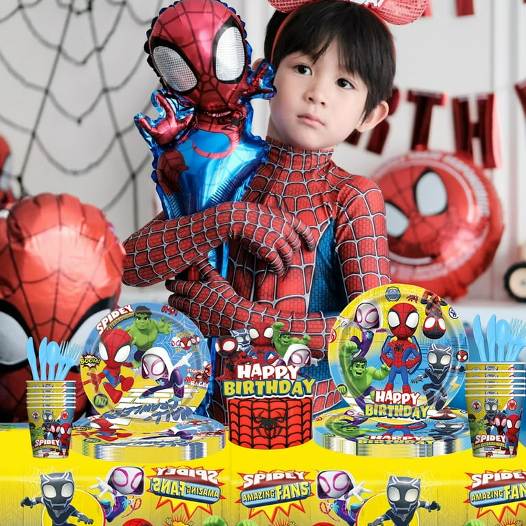 JMOCD 141Pcs Yellow Spiderman Party Supplies Set,Spiderman Tableware Set,  Cartoon Theme Birthday Decorations With Table Cover, Plates, Napkins,  Cups,Cutlery,Serves 20 Guests - Walmart.com