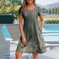 thumbnail image 6 of Women's Casual T Shirt Dress Summer Short Sleeve Swing V Neck Flowy Beach Dress With Pockets B-Gray, 6 of 8