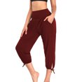 thumbnail image 2 of Joernso Women Casual Yoga Pants Wide Waistband High Waist Cropped Pants Pockets Design Solid Color Stretchy Sport Pants, 2 of 8