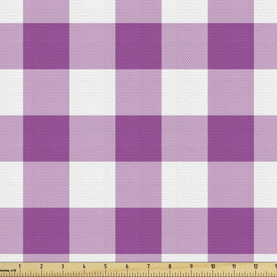 Geometric Fabric by the Yard Upholstery, Continuous Tartan Inspired Squares Pattern in Pink Tones Feminine Vibes, Decorative Fabric for DIY and Home Accents, Fuchsia and Lilac by Ambesonne