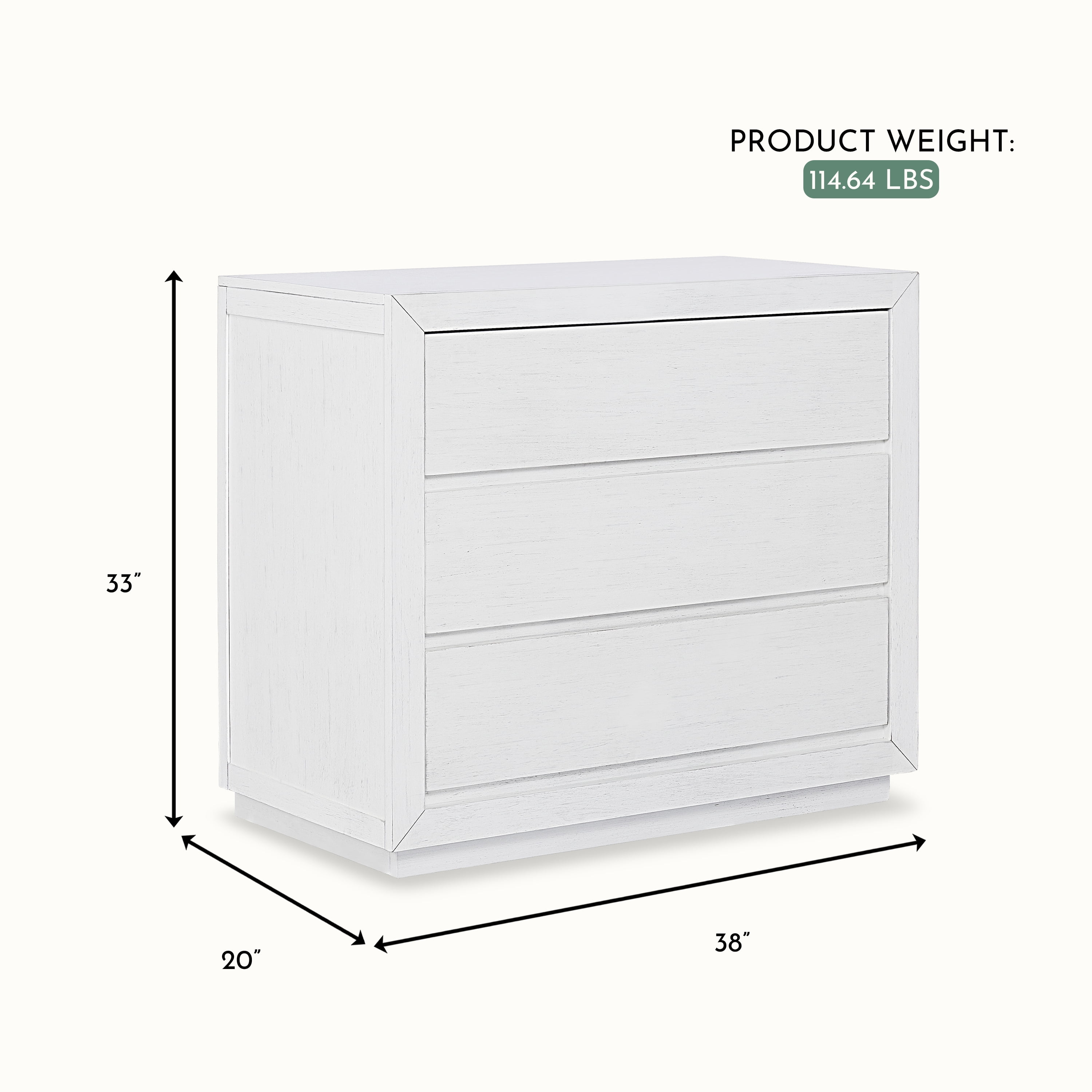 Evolur Maddox 3 Drawer Chest, Weathered White