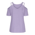 thumbnail image 5 of Sevevn Women's Summer Short Sleeve Off Shoulder V-Neck Casual Lace Up T-shirt Womens T-shirt, 5 of 6