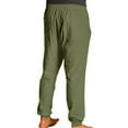 thumbnail image 6 of SOOMLON Pants for Men Pocket Beach Pants Cotton Linen Double Button Elastic Waist High Waist Overalls Leggings Army Green M, 6 of 6