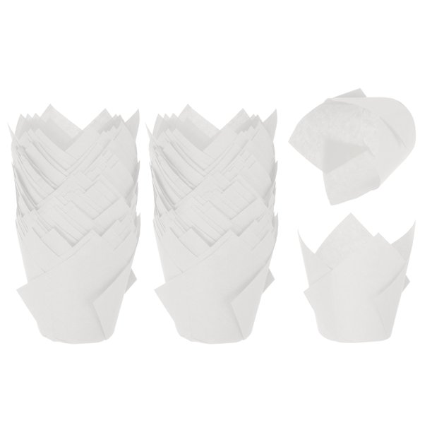 200 Pcs Tazas de Hornear Tulipán Forros para Muffins de Papel Resistente a la Grasa para Bodas Cumpleaños, Blanco