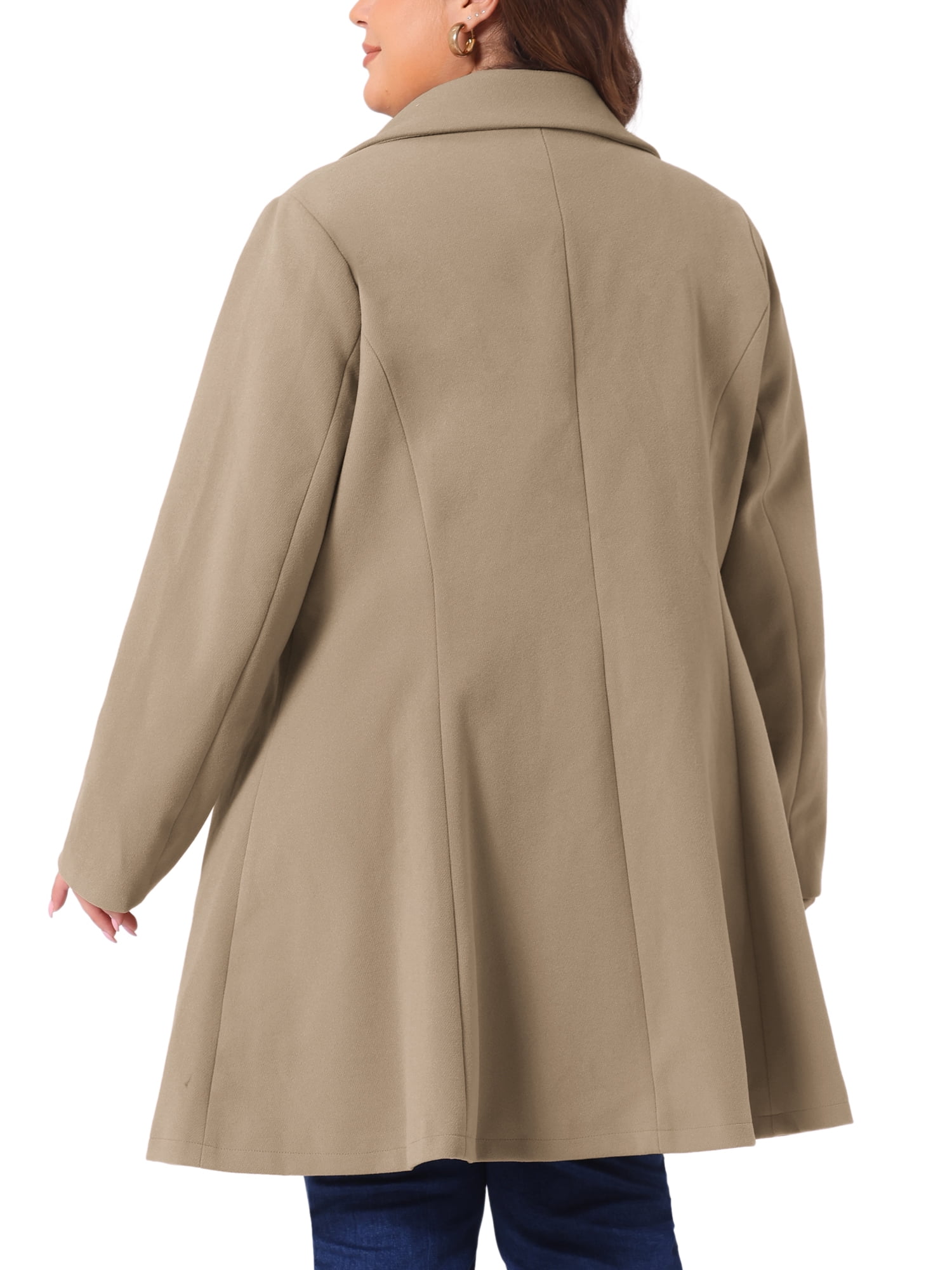 DARING DIVA Women's Plus Size A Line Notched Lapel Double Breasted Coat 4X Khaki