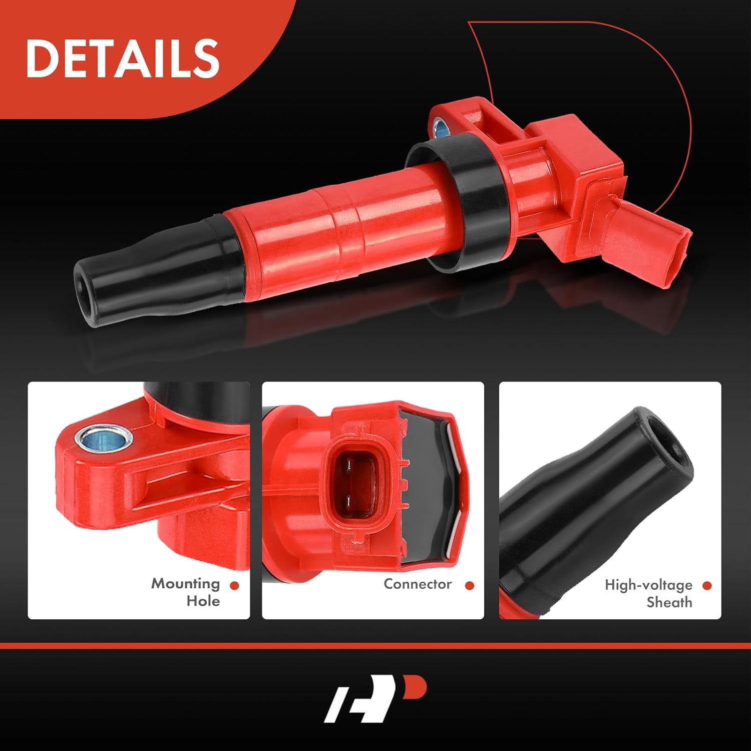 A-Premium (Red) Engine Ignition Coil Pack Compatible with Hyundai Sonata, Santa Fe Sport, Tucson, Genesis, Equus & Kia Optima, Sorento, Forte5, Forte Koup, Sportage, Borrego, K900, Rondo, 4-PC Set