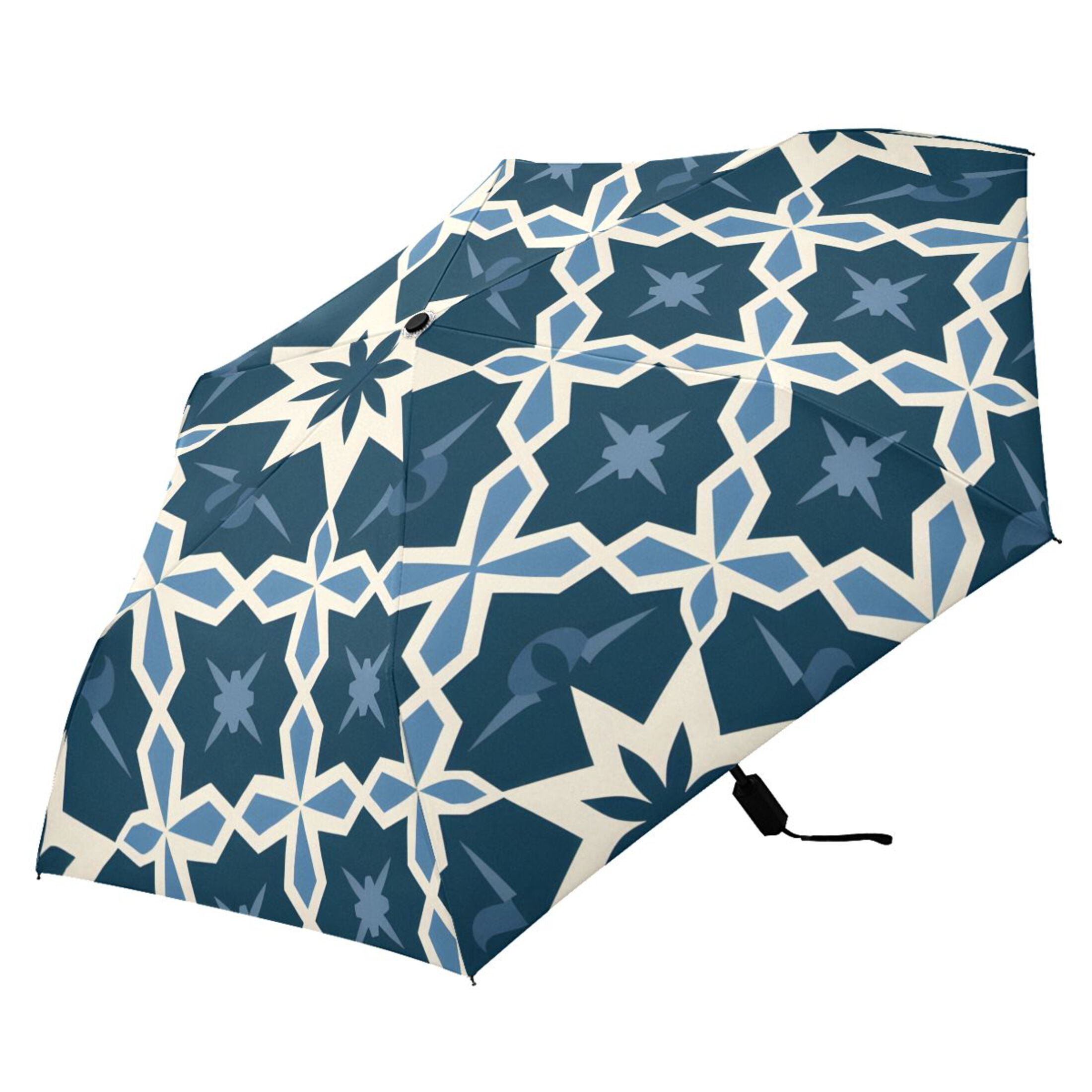 Blue Geometric Stars Compact Sun Umbrella Windproof Travel Umbrellas for Rain Strong Portable UV Protection
