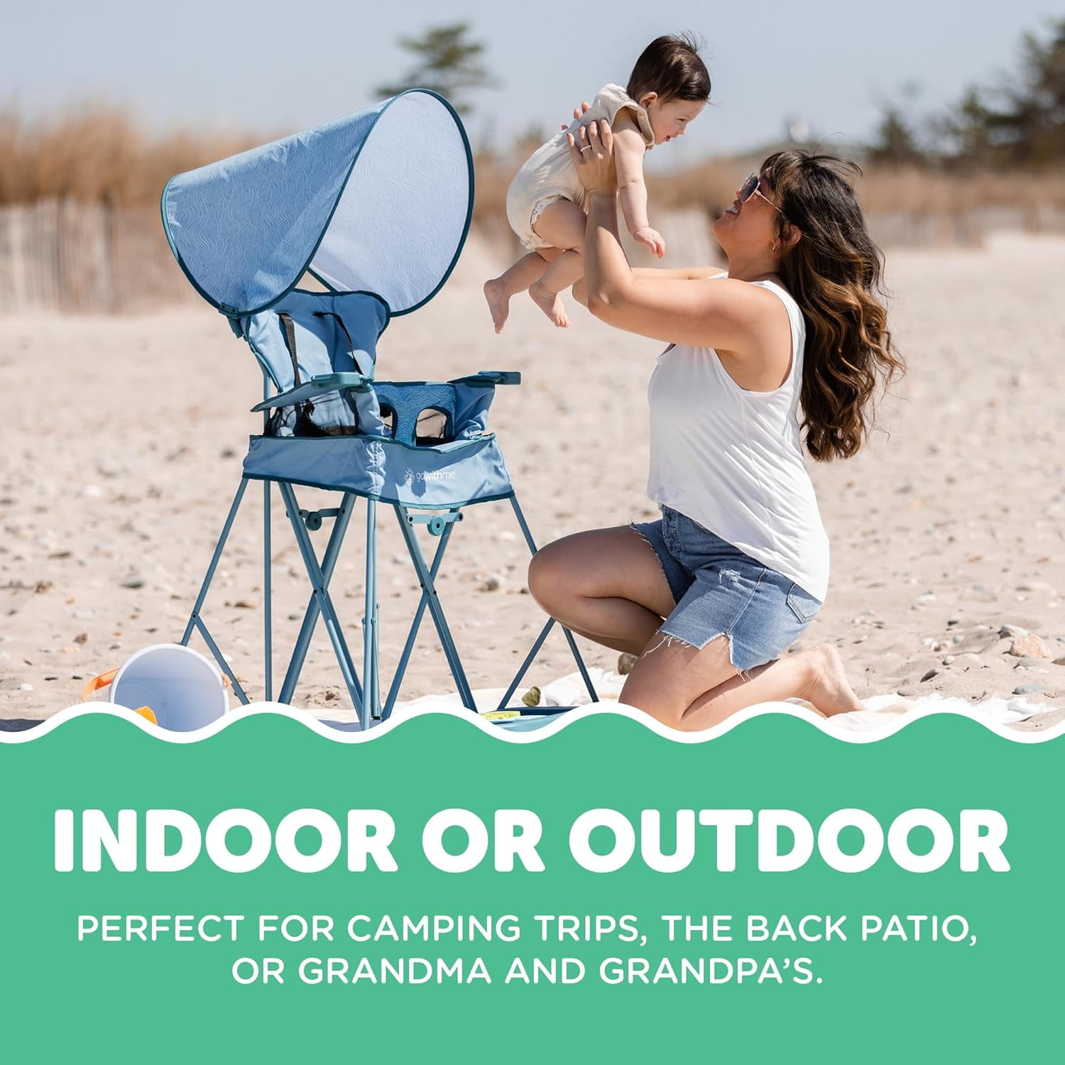 Go With Me Uplift Deluxe Portable High Chair with Canopy - Blue Wave (Unisex)