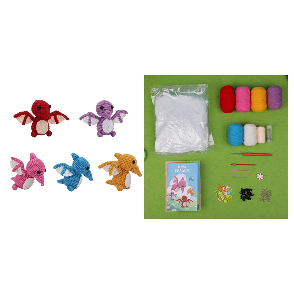 Crochet Dragon Kits with Yarn, Crochet Hook, Needle, Knitting Marker, Eyes, Needle Threader, Instruction