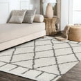 thumbnail image 4 of JONATHAN Y MERCER SHAG Mercer Shag Plush Tassel Moroccan Geometric Trellis Ivory/Gray 3 ft. x 5 ft. Area Rug (MCR101B-3), 4 of 8