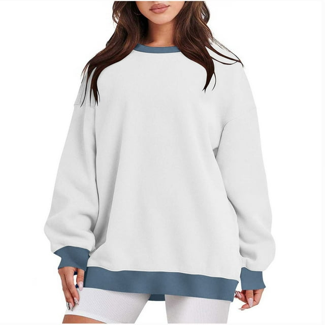Timegard Sweat-Shirt pour Femmes Col Rond Manches Longues Pull à Blocs de Couleur Automne Décontracté Confortable avec Poches