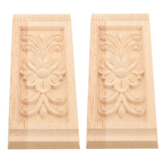 LEORX 2Pcs Floral Wood Applique Decorative Wood Trim for Cabinet Door Beige Furniture Decoration