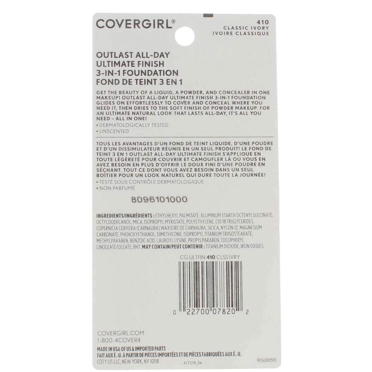CoverGirl Ultimate Finish Liquid Powder MakeUp, Classic Ivory [410] 0.40 oz (Pack of 4)