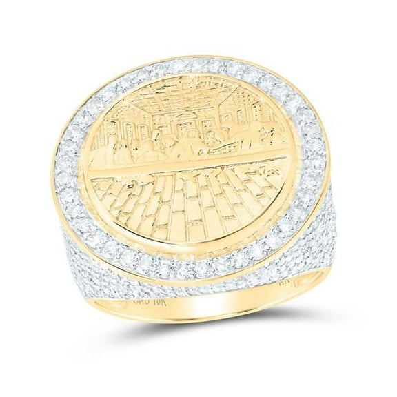 10K Yellow Gold Round Diamond Last Supper Circle Ring - 2.375 CTTW