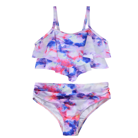 Hilor Girls Swimsuit Flounce Two Piece Bathing Suits Kids Ruffled Bikini Set