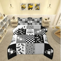Manfei Boys Construction Truck Bedding Comforter Set, Tractor Machinery Twin Comforter Sets, Cartoon Vehicle Reversible Bedding Set, Super Cozy Room Decor, 2-Piece