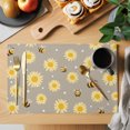 thumbnail image 2 of Cute Bees Sunflowers Placemats Set of 6 Yellow Floral Grey Farmhouse Place Mats Indoor Wipeable Table Mats Washable Cloth Dining Table Placemats for Kitchen Holiday Party Home Decor 13x19 Inch, 2 of 9