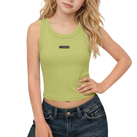 OGLCCG Teens Girls Crop Tank Tops High Neck Sleeveless Ribbed Knit Slim Fit Shirts Summer Workout Athletic Tank Top 2-14 Years