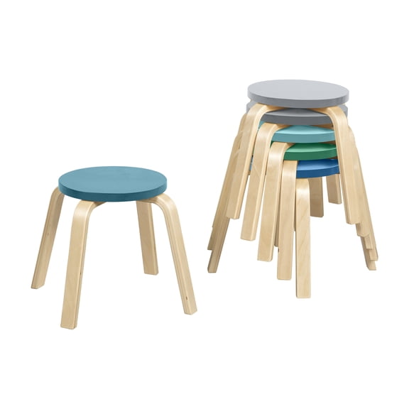 ECR4Kids Bentwood Stackable Stools, 12in Seat Height, Classroom Furniture, Contemporary, 6-Piece