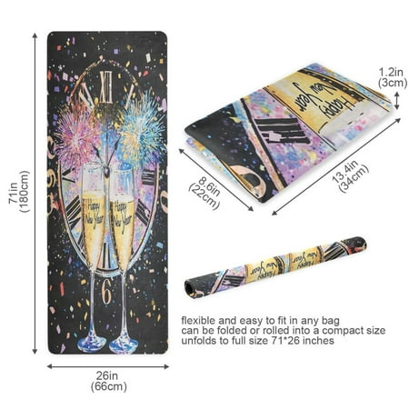 BZSMCE Yoga Mat Women New Year Celebration Clock Fireworks Fitness Mat