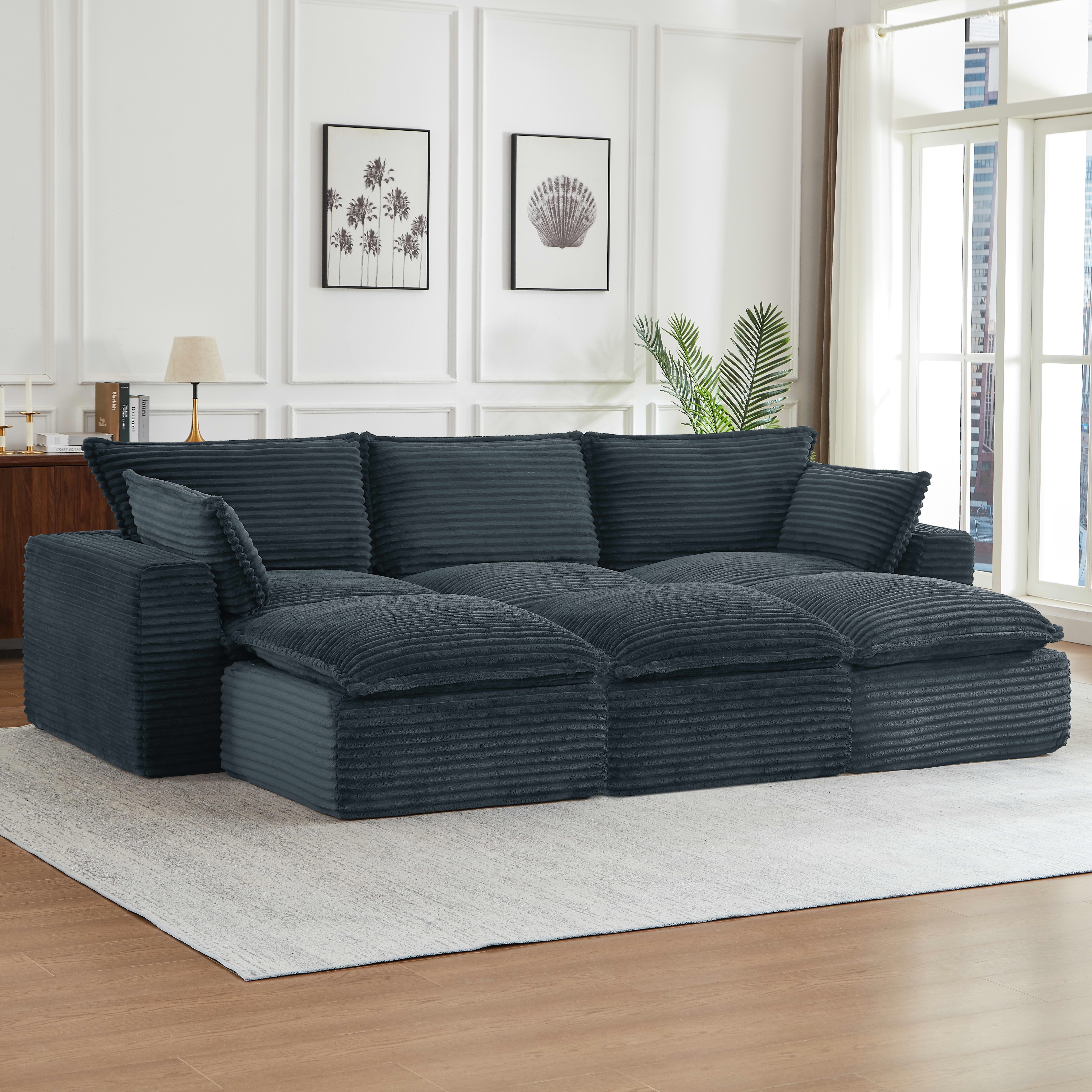 MAYEERTY Corduroy Oversized Sectional Sofa, Cloud Convertible Couch for Apartment & Living Room, Dark Gray
