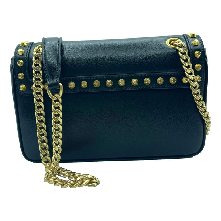Prada Pattina Black Calf Leather Studded Flap Chain Prada Pattina Black Calf Leather Studded Flap Chain