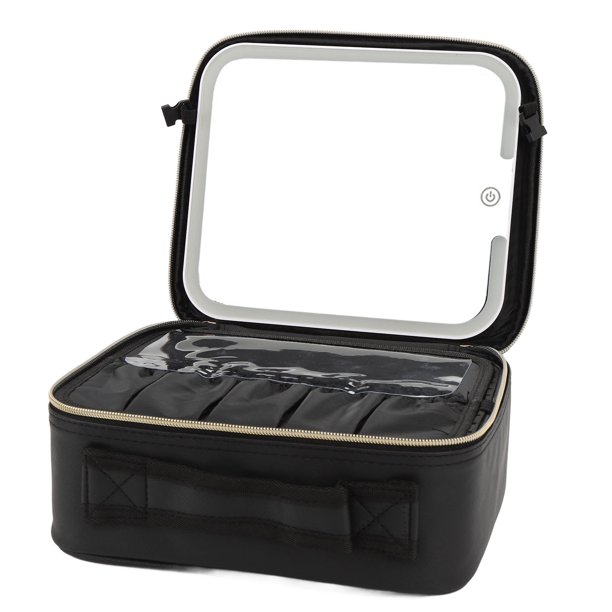Bolsa De Maquillaje Con Espejo LED, Divisor Desmontable Bolsa Cosmética De Ergonómico Con Espejo Iluminado Para Viajar