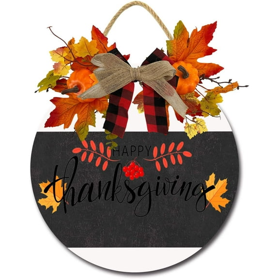 Eveokoki 11" Thanksgiving Wooden Hanging Plaque Sign Thanksgiving Door Hanger Wall Decorations (Thanksgiving) Rustic Wooden Door Hangers Front Door Outdoor Hanging Vertical Sign