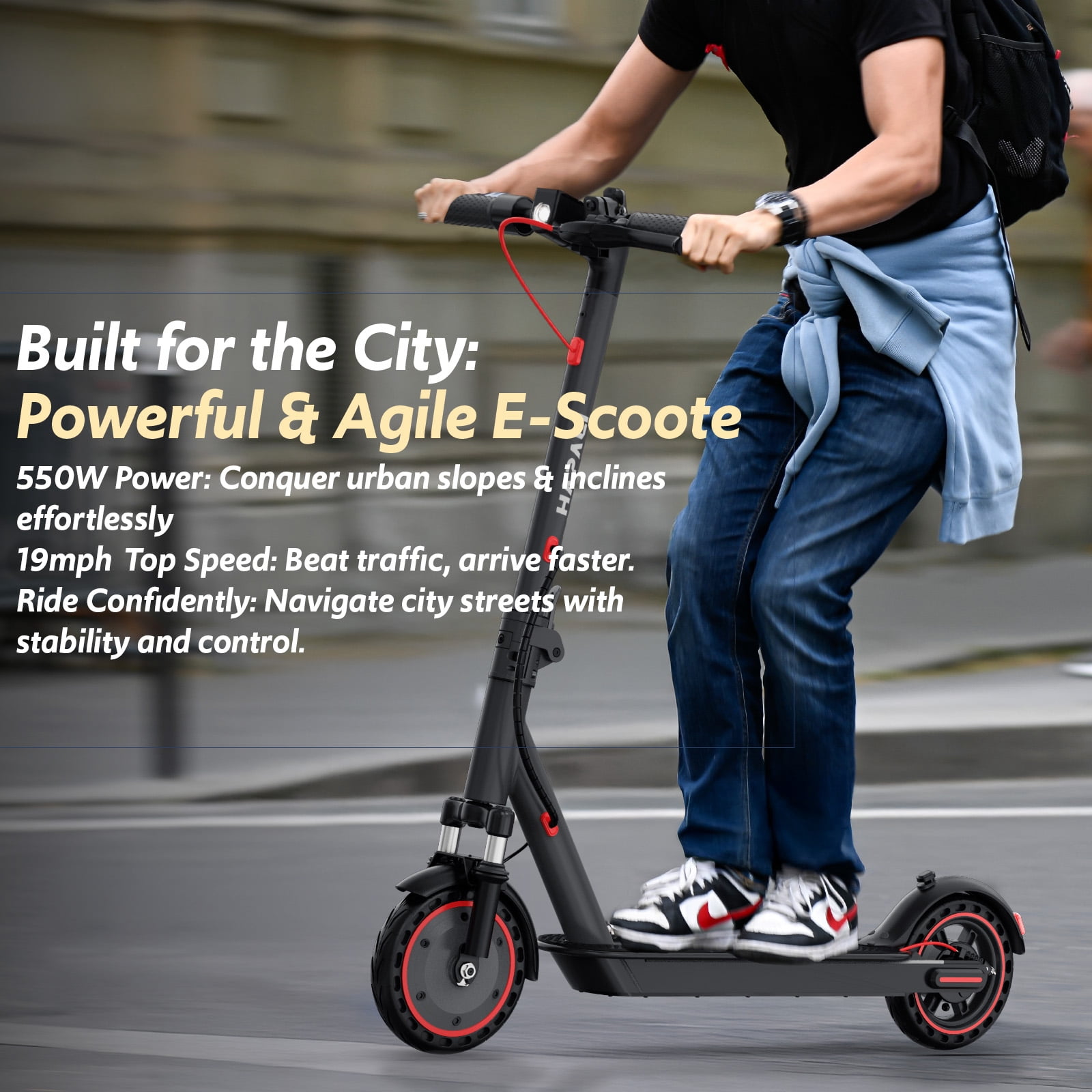 Electric Scooter for Adults, Up to 23 Miles & 22 MPH, 550W Motor, Front Suspension, Built-in Side Lights