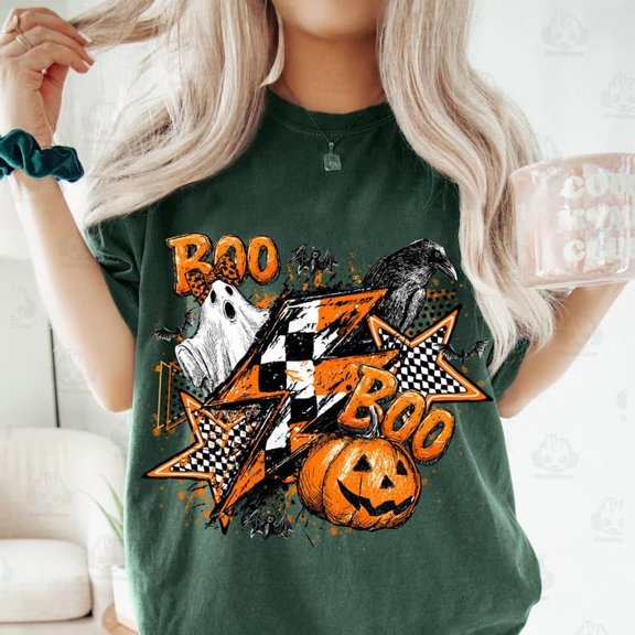 Boo Ghost Coquette Shirt, Checkered Ghost Shirt, Vintage Halloween Ghost Coquette Shirt, Floral Fall Pumpkin Shirt, Retro Checkered Halloween Shirt