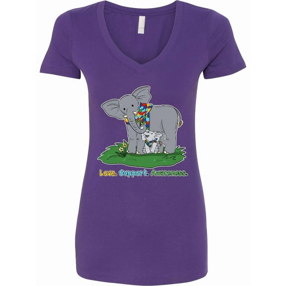 Inktastic Autism Love, Support, Awareness Elephants Women's V-Neck T-Shirt