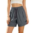 thumbnail image 3 of Plus Size Women's Nylon High Waisted Elastic Drawstring Workout Shorts with Pockets, Running Gym Hiking Casual Summer, Womens Athletic Shorts | UKHCCC,Gray 3XL, 3 of 7