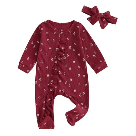 

Sunisery Baby Girls Christmas Footed Jumpsuit Cotton One-Piece Romper with Headband