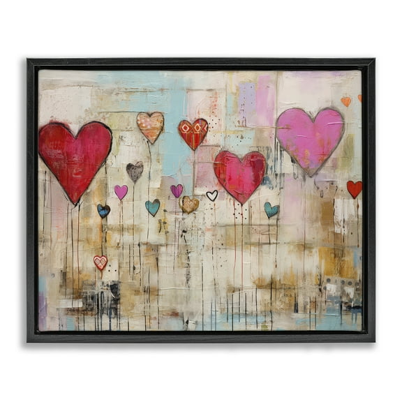 Stupell Industries Modern Floating Hearts Abstract Painting Black Floater Framed Canvas Art Print Wall Art, 21 x 17
