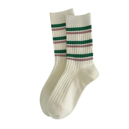 

Heiheiup Women White Socks Autumn And Winter Vintage Striped Embroidered Lettering Stockings Socks Knee Length Socks