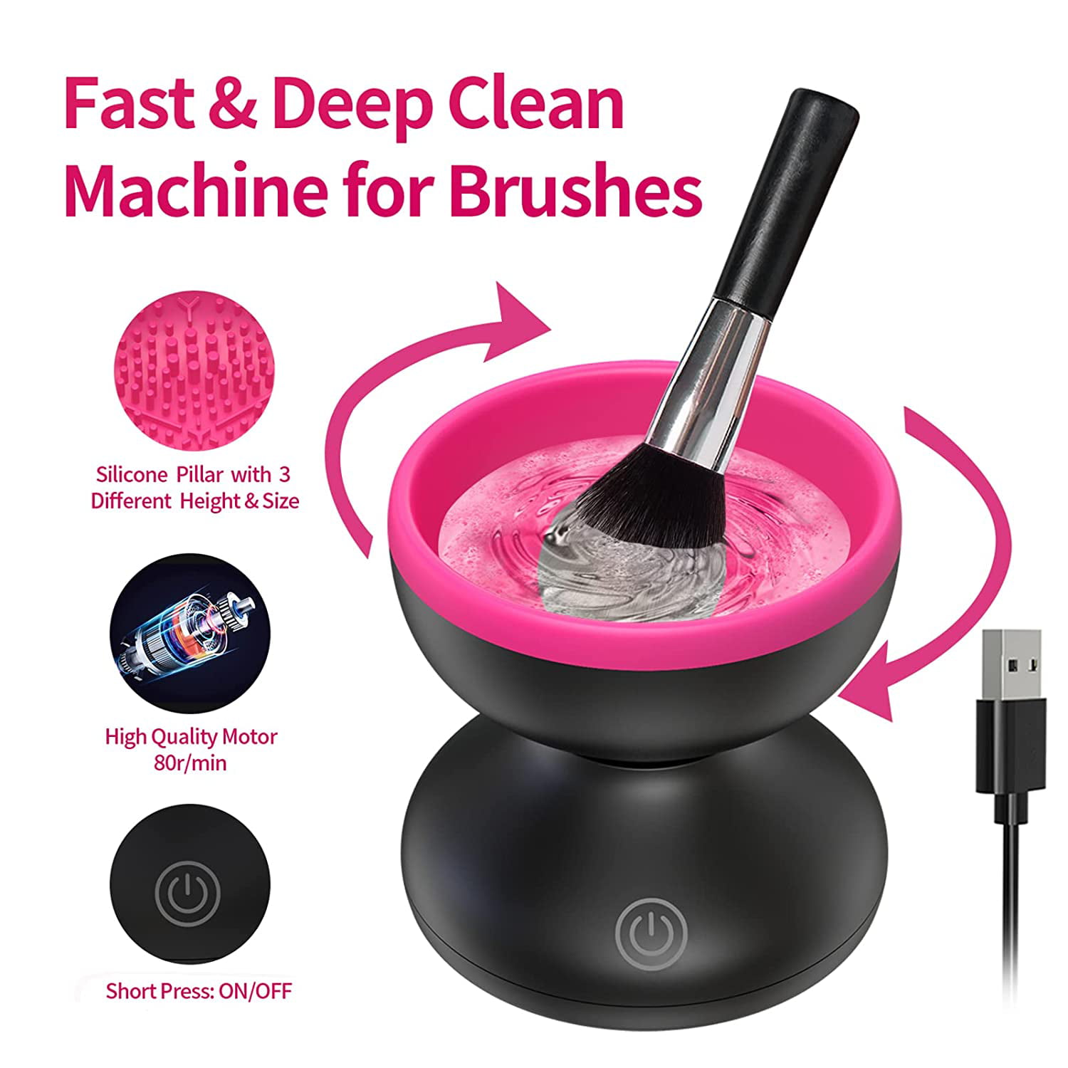 Electric Makeup Brush Cleaner, Abnaok Makeup Brush Cleaner Machine with  Brush Clean Mat, Automatic Cosmetic Brush Cleaner Makeup Brush Tools for  All