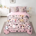 thumbnail image 2 of jejeloiu Kawaii Kitten Bedding Comforter Set,7pcs,Dog Paw Prints Queen Bedding Sets,Pink Brown Queen Sheet Sets For Children,Microfiber Room Decoration Reversible, 2 of 7