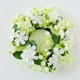 thumbnail image 4 of Artificial Hydrangea Candle Rings Wreaths 3.5 inch Center Eucalyptus Leaves Wreaths Small Boho Wreath Pillar Candle Holder for Easter Wedding Home Door Tabletop Decoration, 1Pc(White,3.5x3.5"), 4 of 9