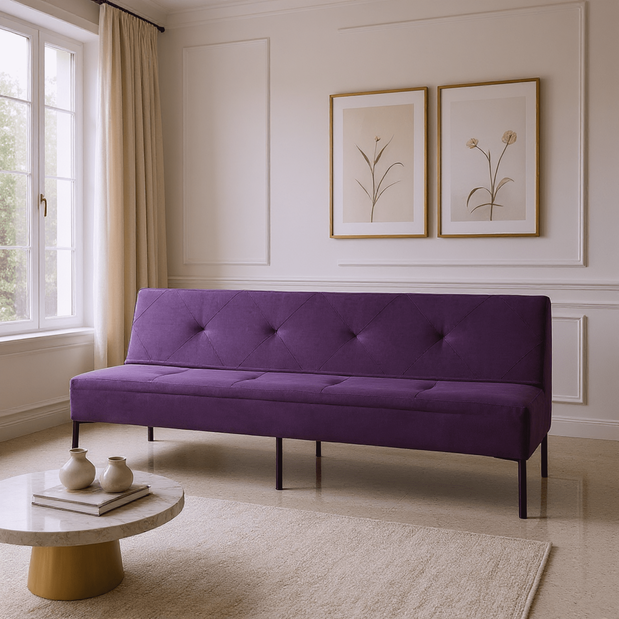 Gewnee 63" Modern Convertible Futon Sofa Bed, Pull-Out Sleeper with Adjustable Backrest(Purple)