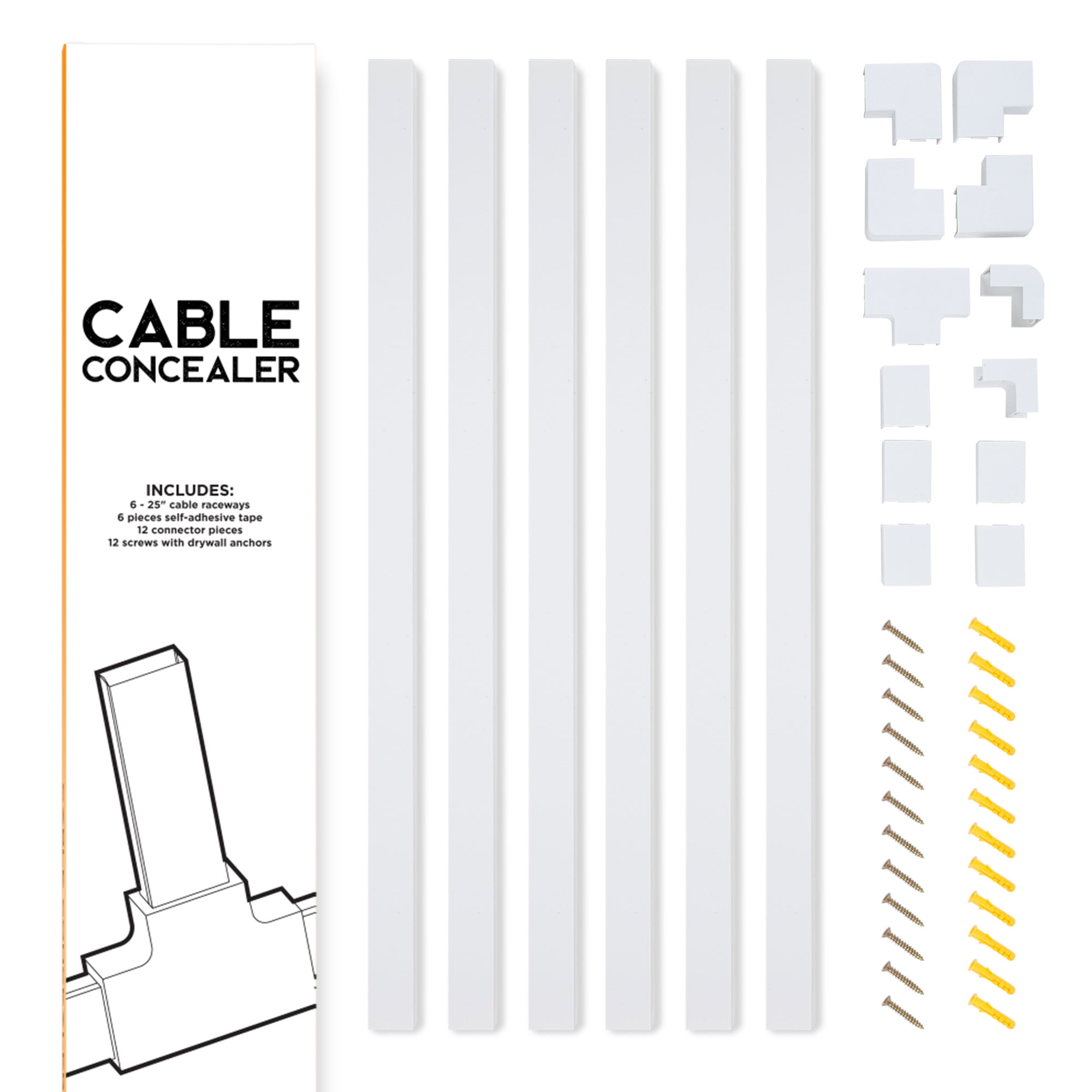 Set Of Twelve 25-inch Cord Covers – 300-inch Total On-wall Cable Management  Kit For Wall-mounted Tv Or Computer Cables By Simple Cord (white) : Target