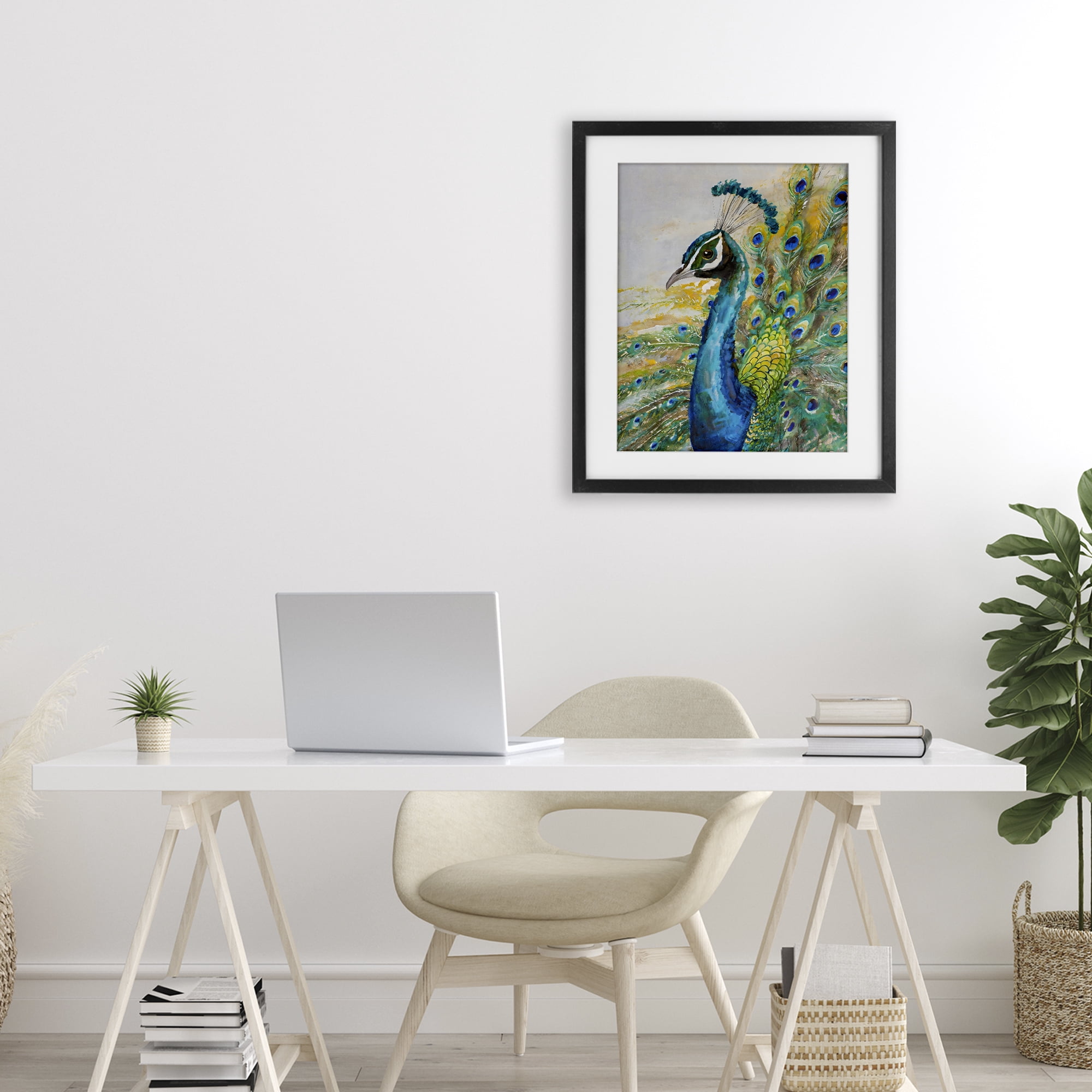 Stupell Industries Regal Blue Peacock Feathers Black Framed Print Under Glass, design by Creative Studio