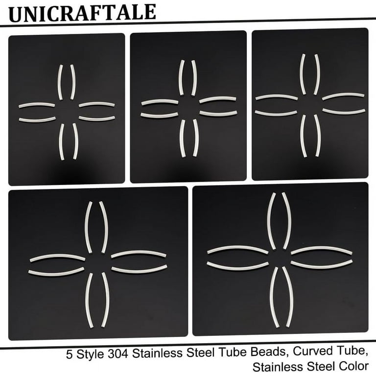 50Pcs 5 Sizes Curved Tube Beads Spacer Beads 304 Stainless Steel