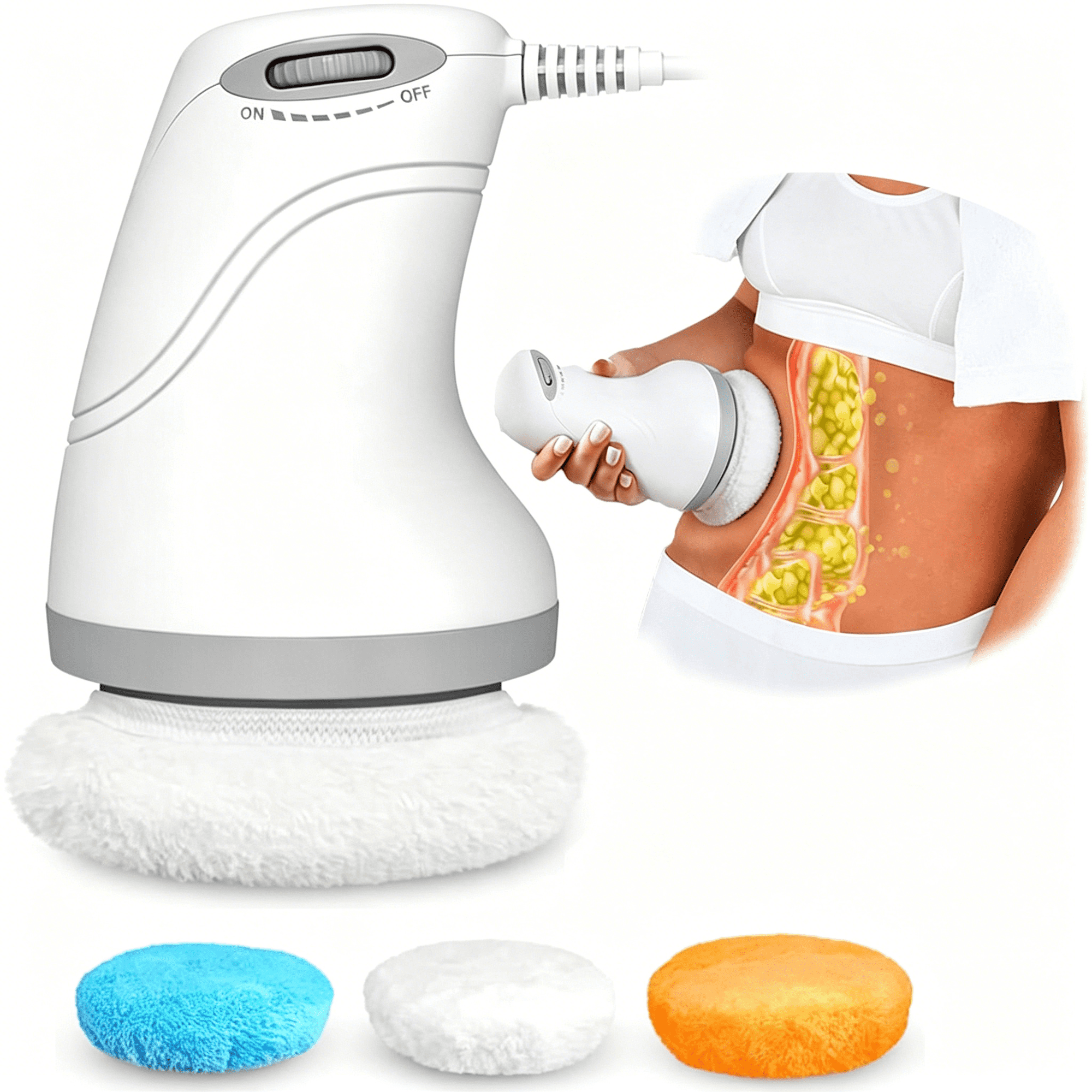 OITY Body Sculpting Machine Electric Cellulite Massager 3 Pads,Handheld Full Body Massage Machine for Back/Abdomen/Butt/Leg/Arms Deep Massage Relax with Rotation Vibration Body Spa(White)